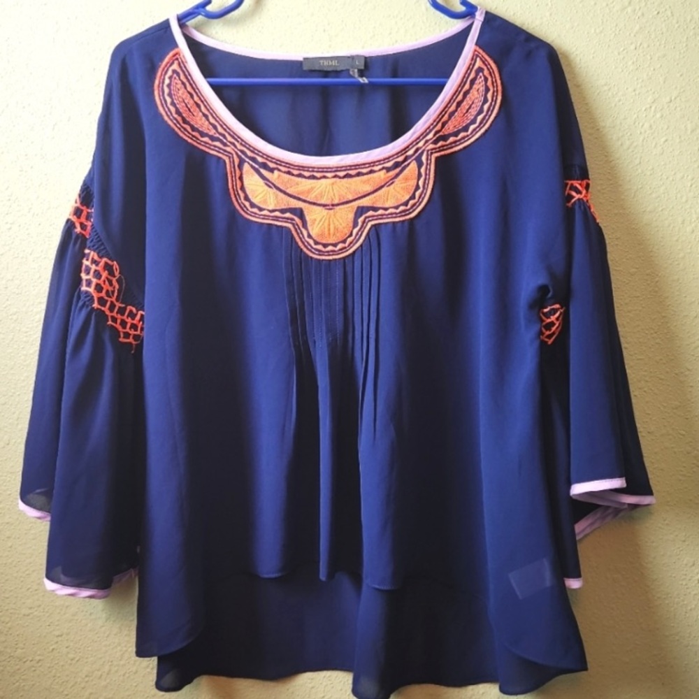 NWOT THML BoHo Embroidered (Slightly) Cropped Blouse